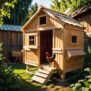 Kurnik z płyty OSB na terenie ogrodu