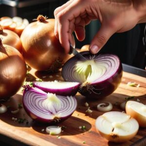 Zastosowanie ostrza noża do uzyskania idealnej tekstury cebuli