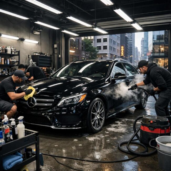 Czyszczenie auta w studiu z użyciem specjalistycznego sprzętu